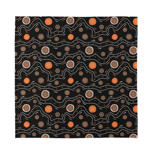 White And Orange Aboriginal Art Print Silk Bandana
