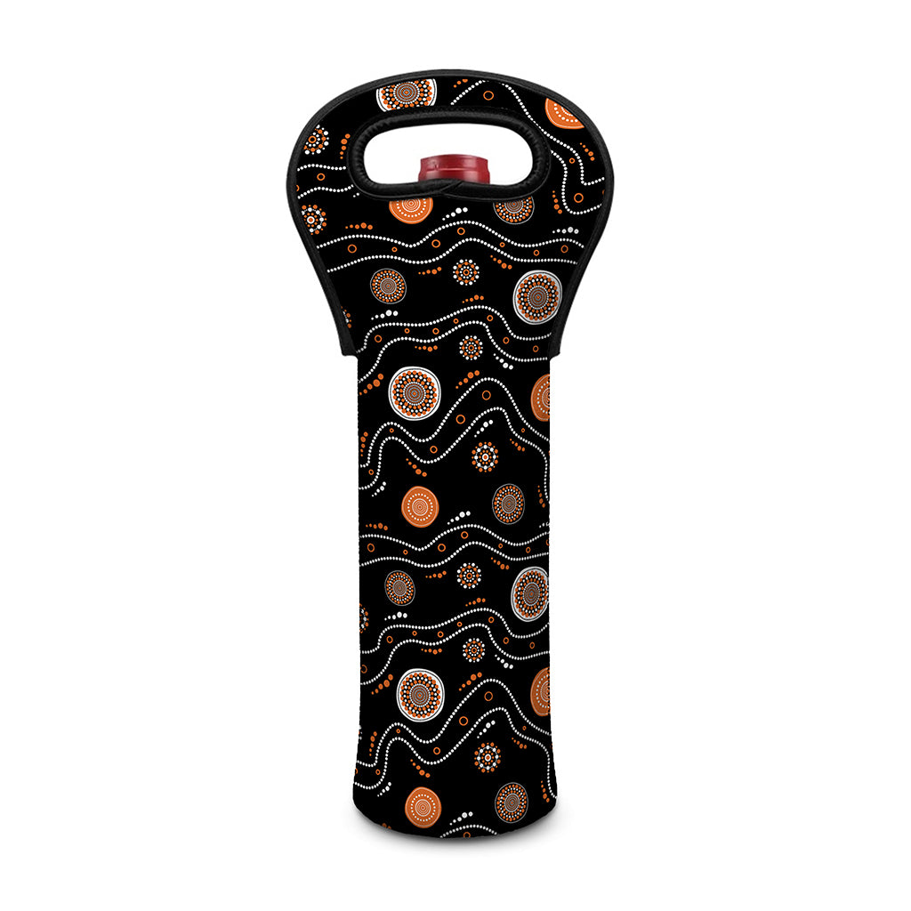 White And Orange Aboriginal Art Print Single Neoprene Wine Tote
