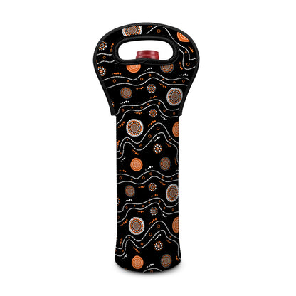 White And Orange Aboriginal Art Print Single Neoprene Wine Tote