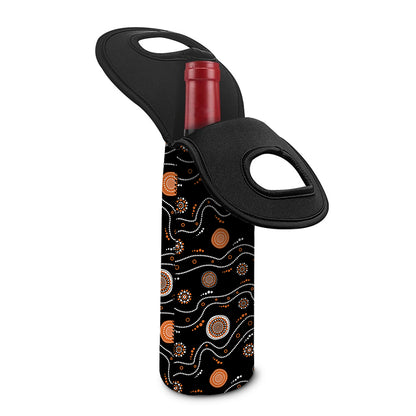 White And Orange Aboriginal Art Print Single Neoprene Wine Tote