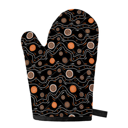 White And Orange Aboriginal Art Print Single Oven Mitt