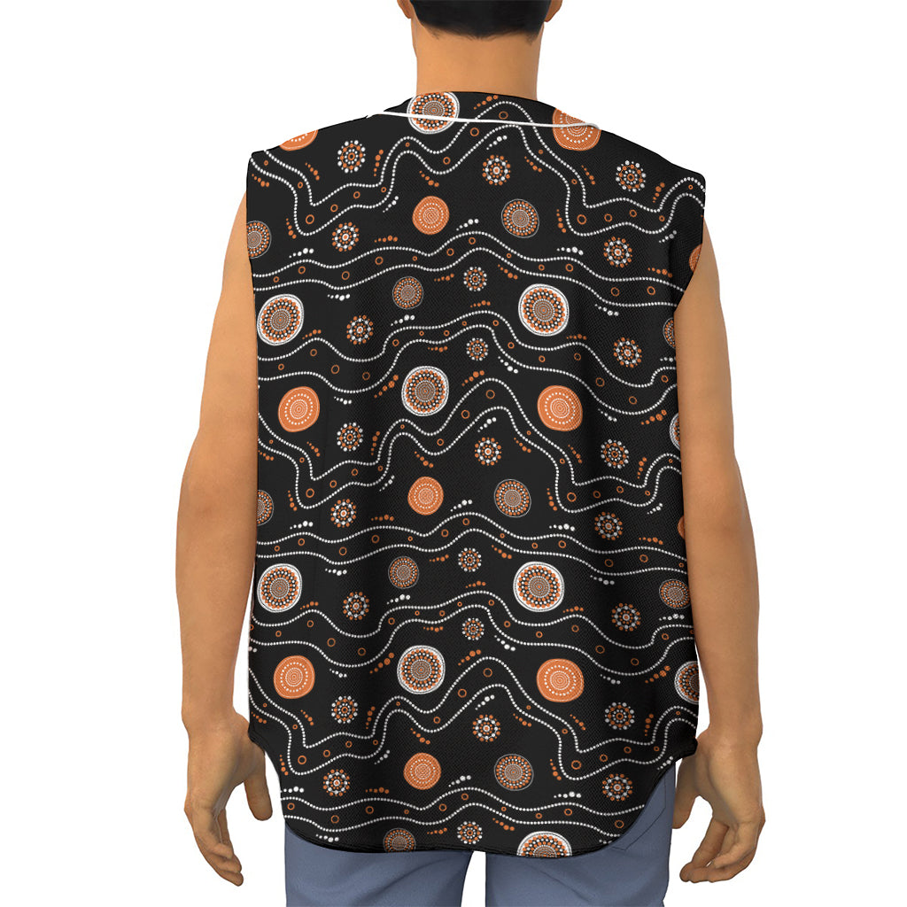 White And Orange Aboriginal Art Print Sleeveless Baseball Jersey