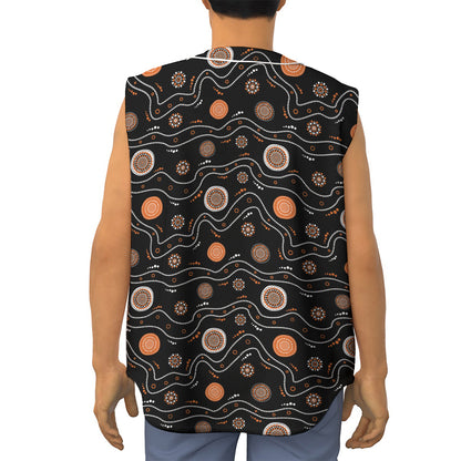 White And Orange Aboriginal Art Print Sleeveless Baseball Jersey