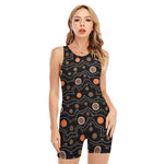 White And Orange Aboriginal Art Print Sleeveless One Piece Swimsuit