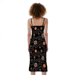 White And Orange Aboriginal Art Print Slim Fit Midi Cami Dress