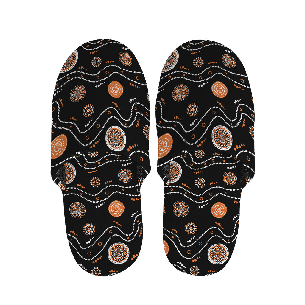 White And Orange Aboriginal Art Print Slippers