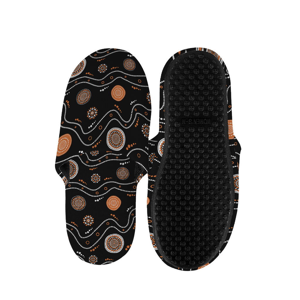 White And Orange Aboriginal Art Print Slippers