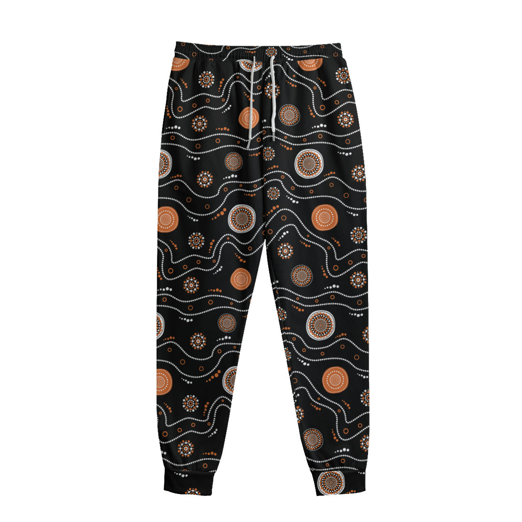 White And Orange Aboriginal Art Print Sweatpants