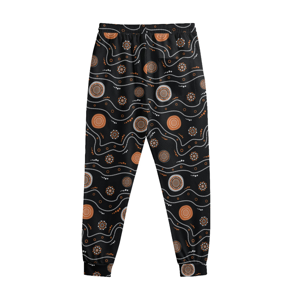 White And Orange Aboriginal Art Print Sweatpants