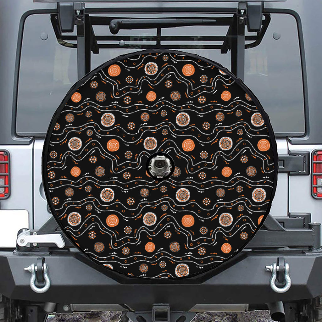White And Orange Aboriginal Art Print Tire Cover With Camera Hole