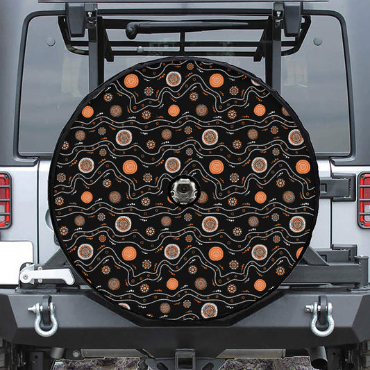 White And Orange Aboriginal Art Print Tire Cover With Camera Hole