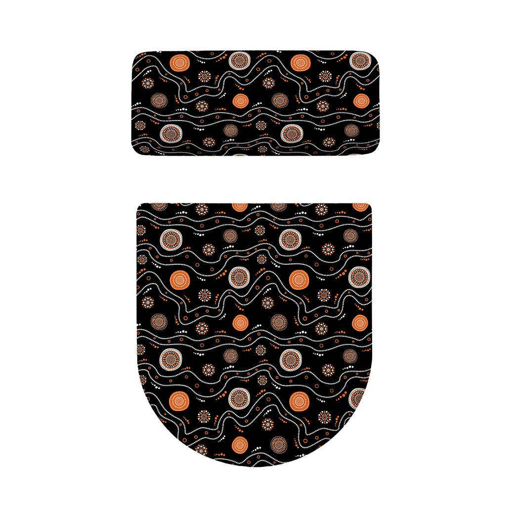 White And Orange Aboriginal Art Print Toilet Lid And Tank Cover Set