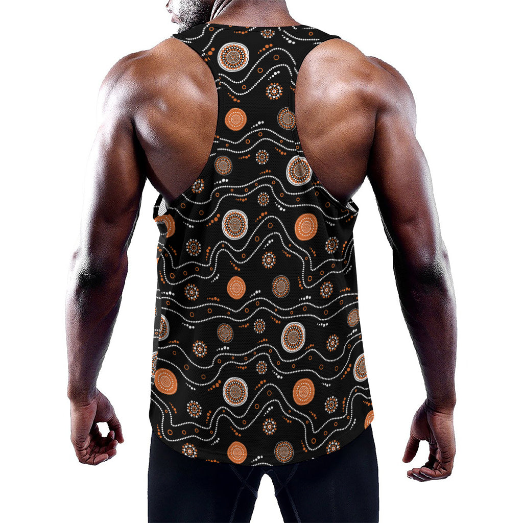 White And Orange Aboriginal Art Print Training Tank Top
