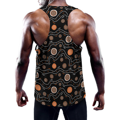 White And Orange Aboriginal Art Print Training Tank Top
