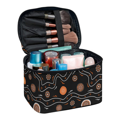 White And Orange Aboriginal Art Print Travel Makeup Bag
