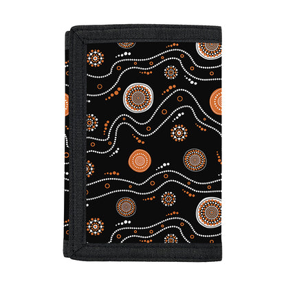 White And Orange Aboriginal Art Print Trifold Wallet