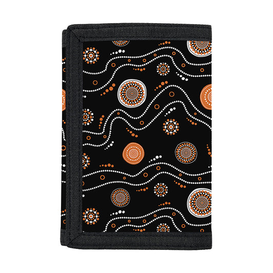 White And Orange Aboriginal Art Print Trifold Wallet
