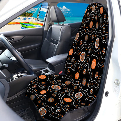 White And Orange Aboriginal Art Print Waterproof Car Seat Cover