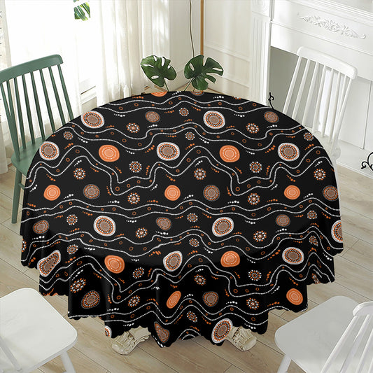 White And Orange Aboriginal Art Print Waterproof Round Tablecloth