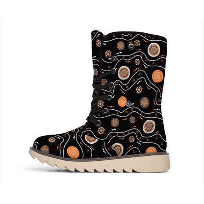 White And Orange Aboriginal Art Print Winter Boots