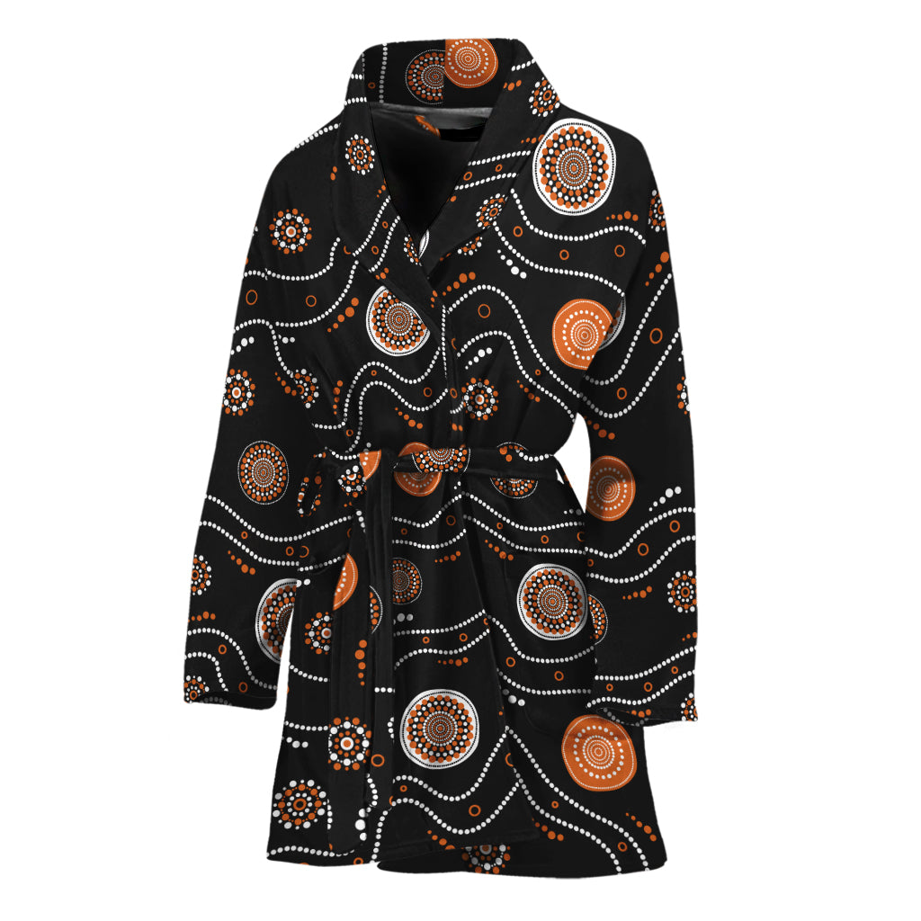 White And Orange Aboriginal Art Print Women's Bathrobe