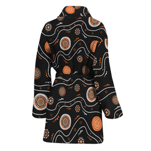 White And Orange Aboriginal Art Print Women's Bathrobe