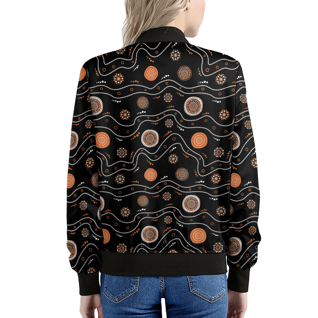 White And Orange Aboriginal Art Print Women's Bomber Jacket