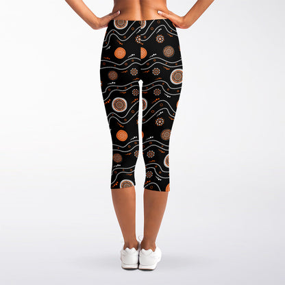 White And Orange Aboriginal Art Print Women's Capri Leggings