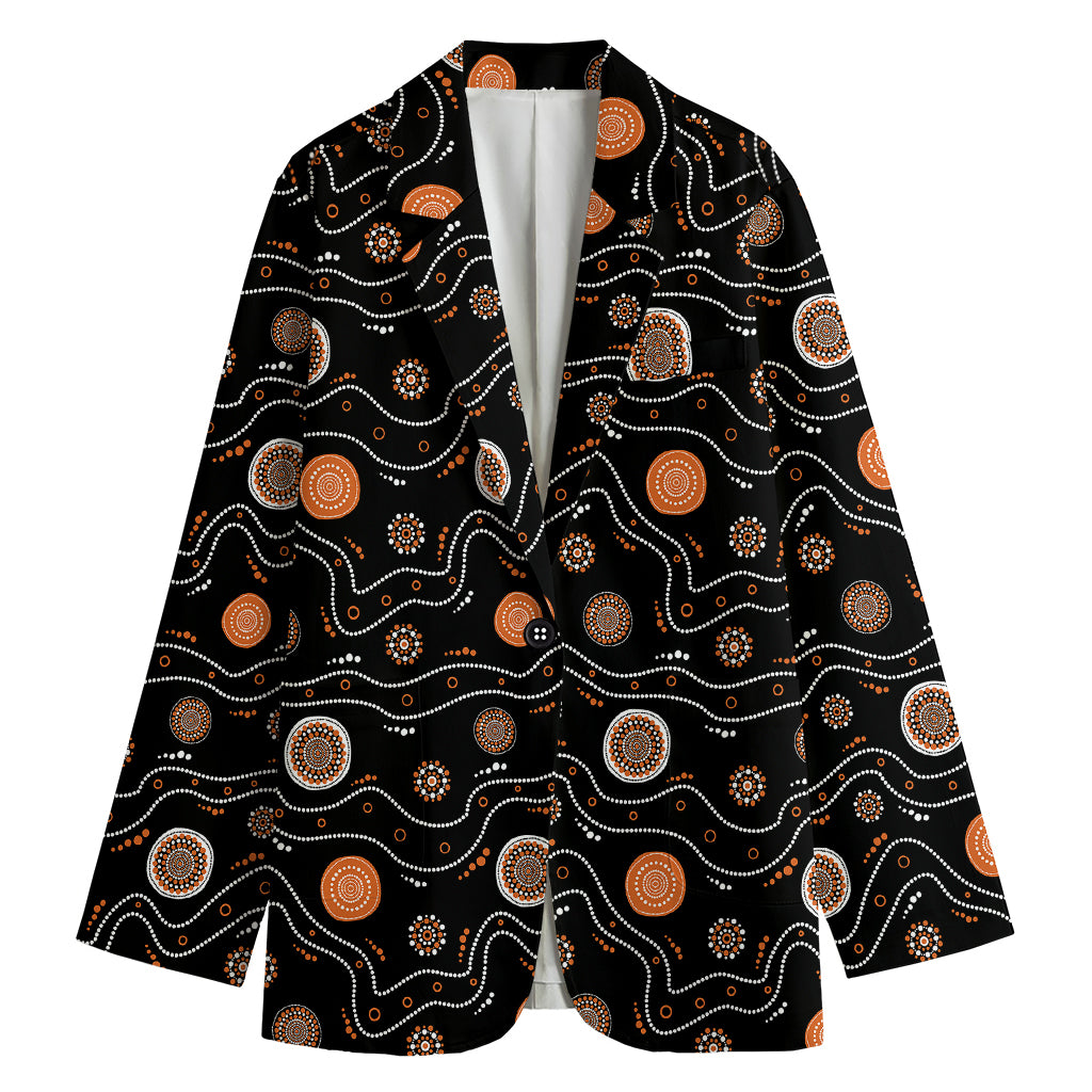 White And Orange Aboriginal Art Print Women's Cotton Blazer