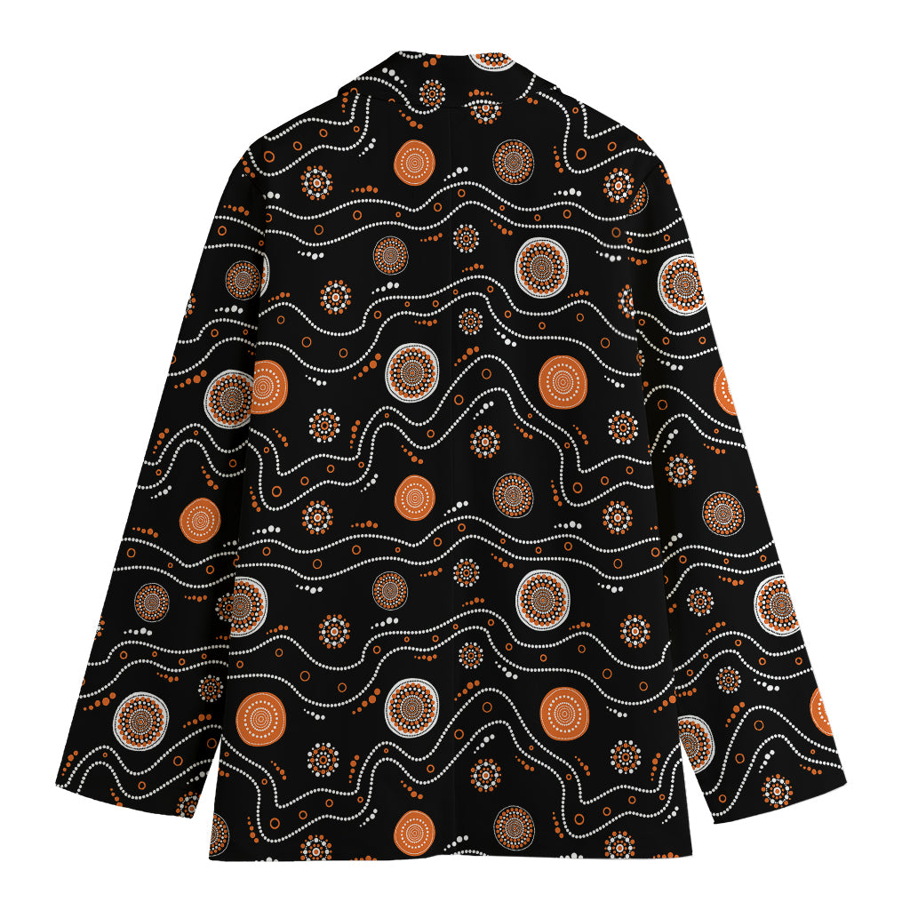 White And Orange Aboriginal Art Print Women's Cotton Blazer