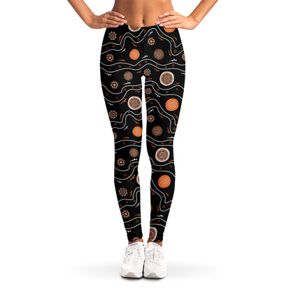 White And Orange Aboriginal Art Print Women's Leggings