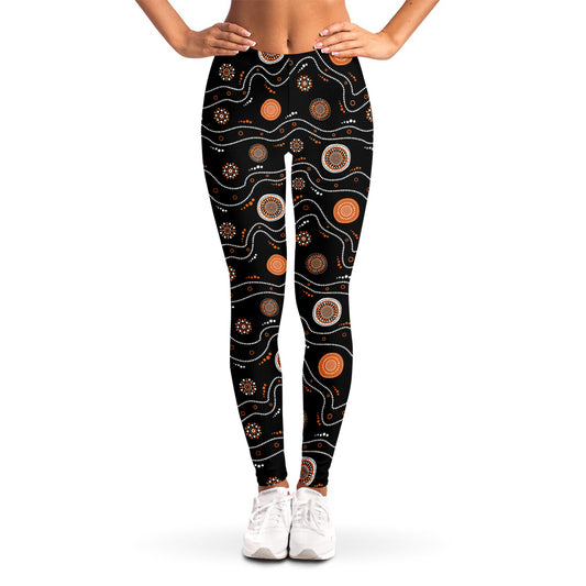 White And Orange Aboriginal Art Print Women's Leggings