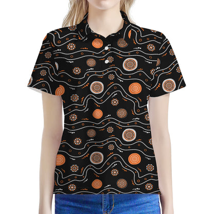 White And Orange Aboriginal Art Print Women's Polo Shirt