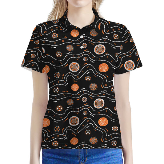 White And Orange Aboriginal Art Print Women's Polo Shirt