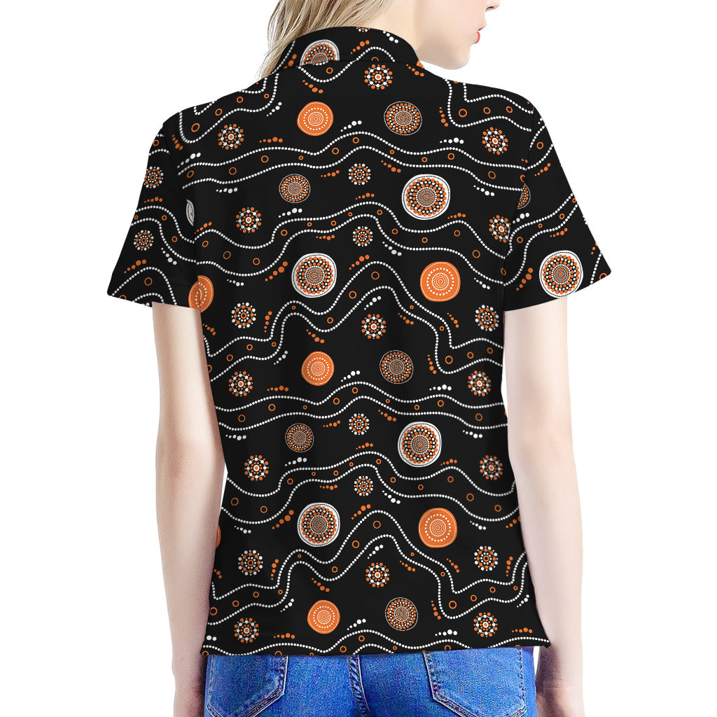 White And Orange Aboriginal Art Print Women's Polo Shirt