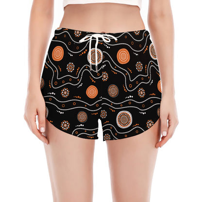 White And Orange Aboriginal Art Print Women's Split Running Shorts