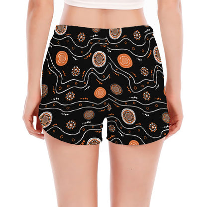 White And Orange Aboriginal Art Print Women's Split Running Shorts