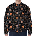 White And Orange Aboriginal Art Print Zip Sleeve Bomber Jacket