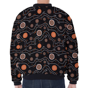 White And Orange Aboriginal Art Print Zip Sleeve Bomber Jacket