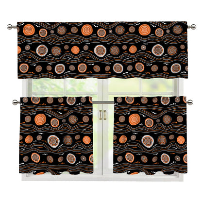 White And Orange Aboriginal Dot Print 3 Piece Kitchen Curtains