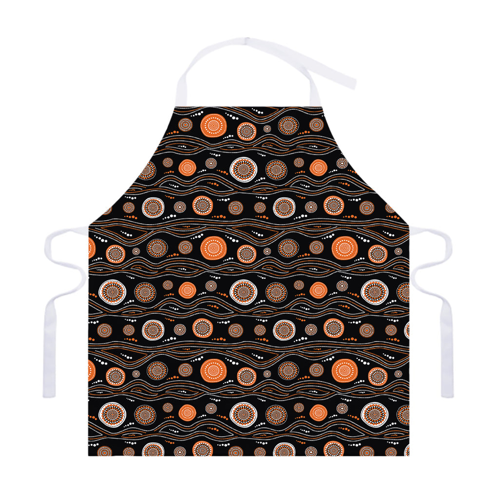 White And Orange Aboriginal Dot Print Adjustable Apron