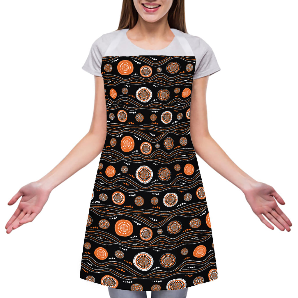 White And Orange Aboriginal Dot Print Adjustable Apron