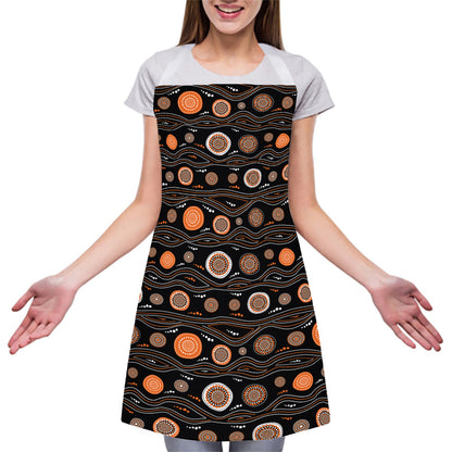 White And Orange Aboriginal Dot Print Adjustable Apron