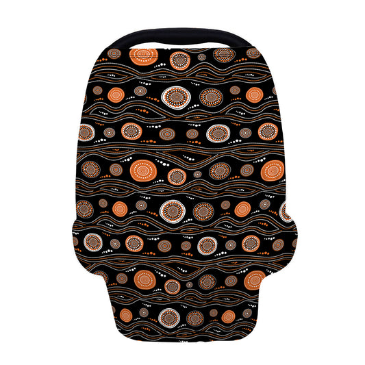 White And Orange Aboriginal Dot Print Baby Seat Cover