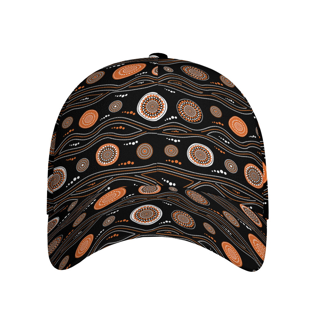 White And Orange Aboriginal Dot Print Baseball Cap