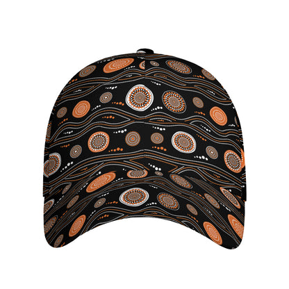 White And Orange Aboriginal Dot Print Baseball Cap