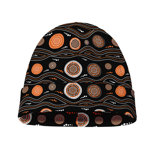 White And Orange Aboriginal Dot Print Beanie