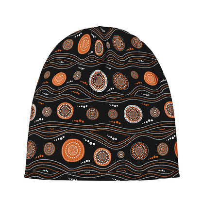 White And Orange Aboriginal Dot Print Beanie