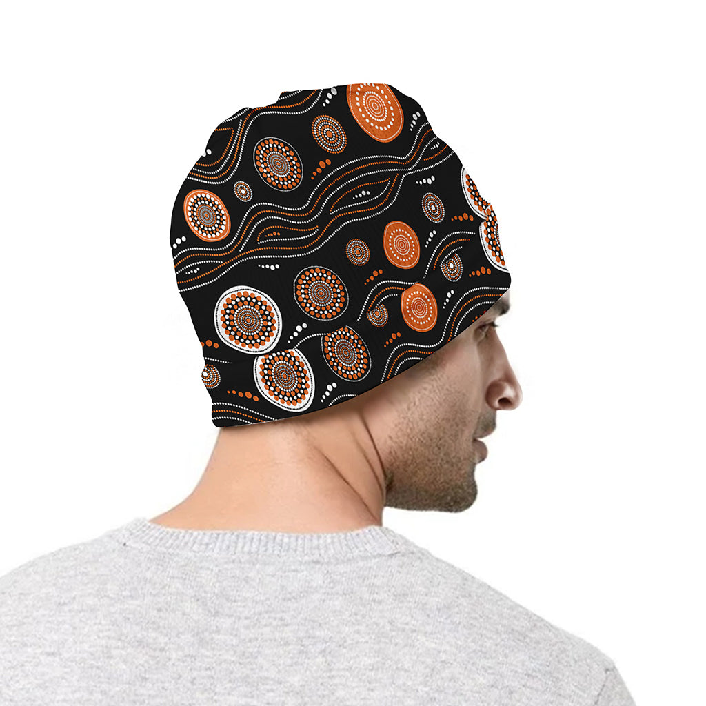 White And Orange Aboriginal Dot Print Beanie