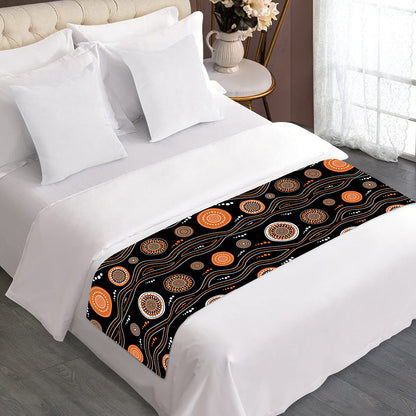 White And Orange Aboriginal Dot Print Bed Runner